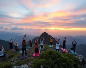 Freiluft-Yoga auf Berggipfeln