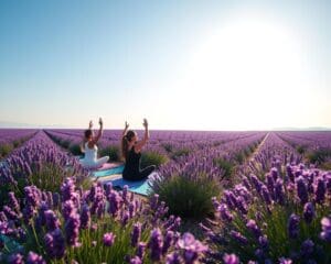 Freiluft-Yoga in Lavendelfeldern