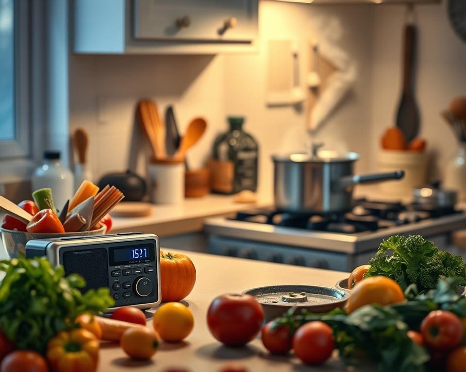 Entspannung in der Küche durch Musik hören beim Kochen