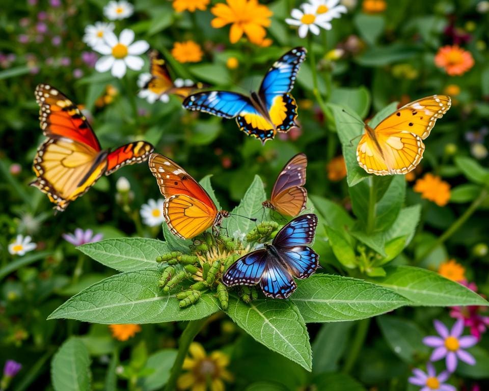 Insektenvielfalt mit Blattläusen und Schmetterlingen