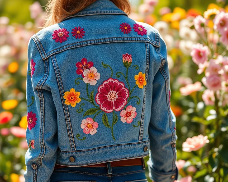 Denimjacken mit Blumenstickereien