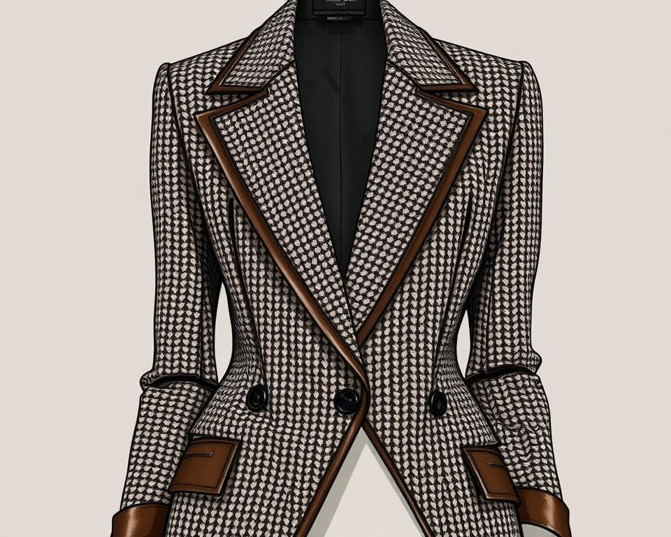 Tweed-Blazer mit Lederakzenten