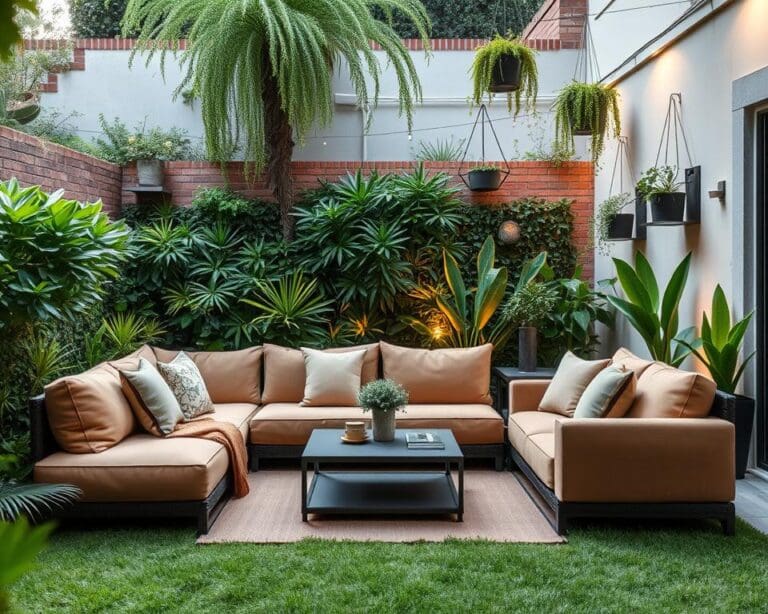 Was sind platzsparende Ideen für Gartenlounges?