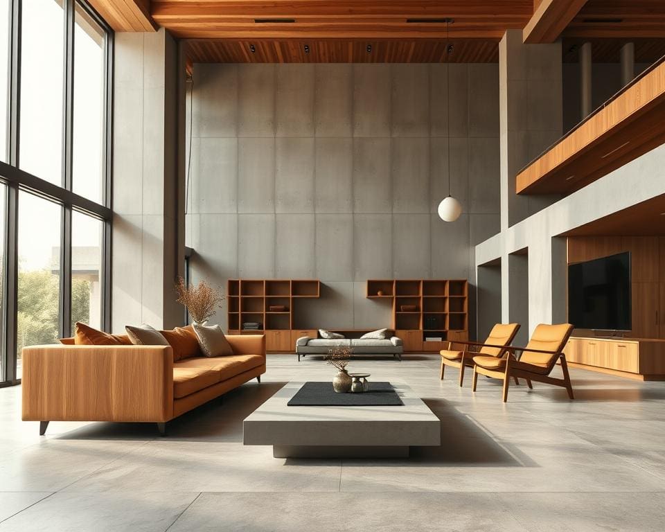 moderne Einrichtung Holz und Beton
