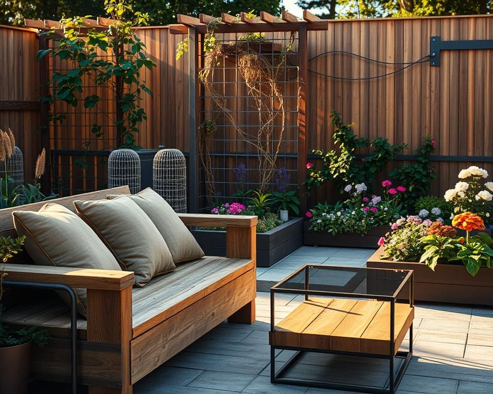 Wie kombiniert man Holz und Metall im Garten?